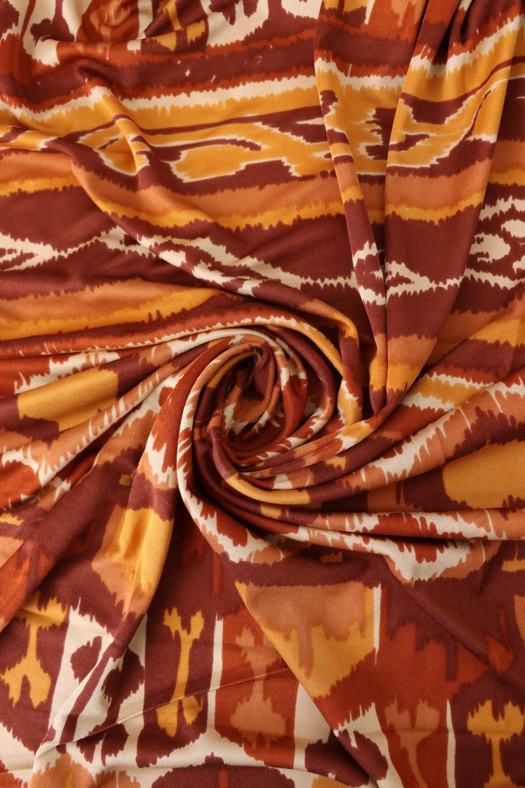 2YD 10IN REMNANT; Shades of Rust Geometric Stripe 100% Silk Jersey