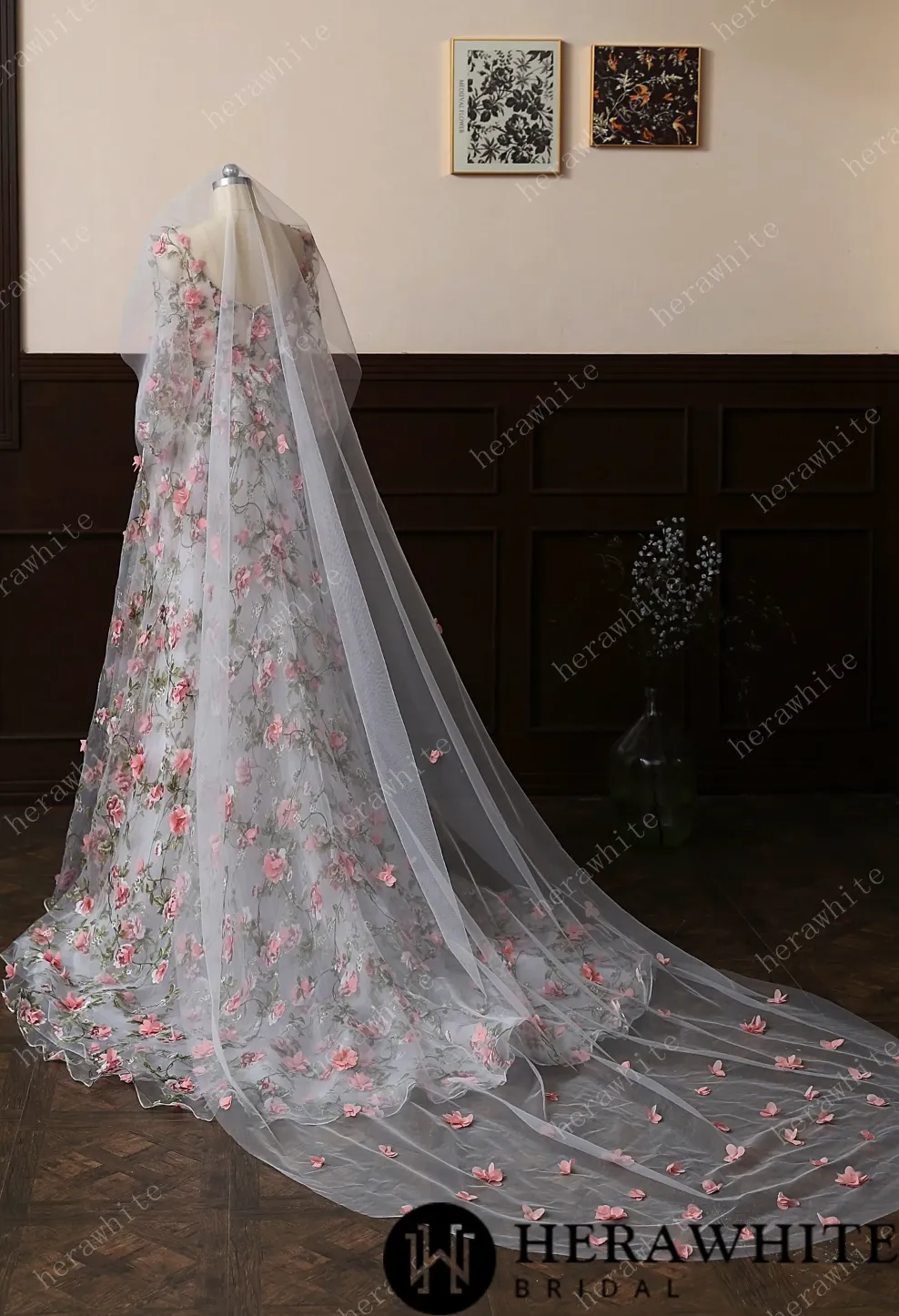 3D Lace Flower Cathedral Length Wedding Veil