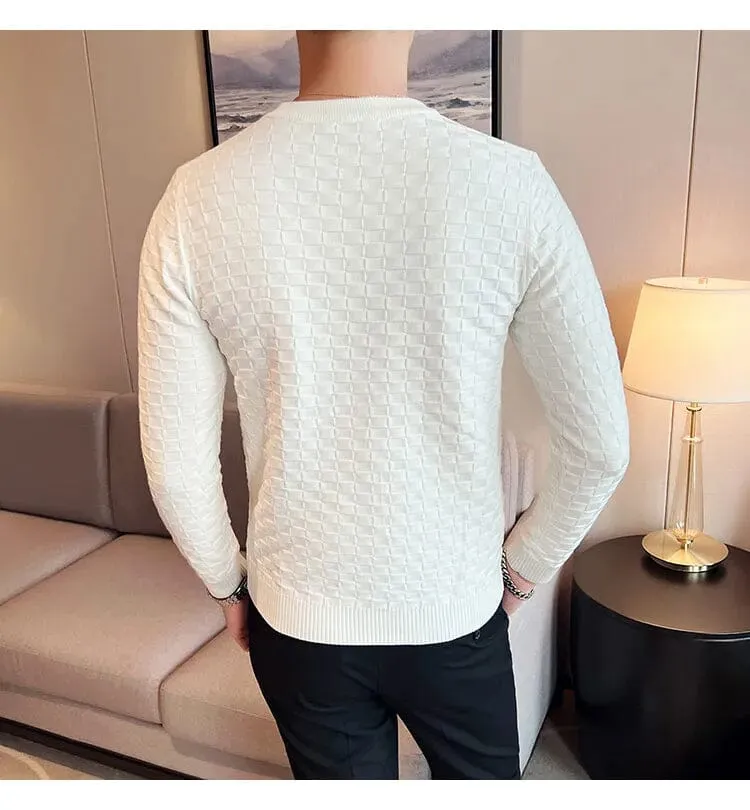 A Masterclass in Waffle Knit Men's O-Neck Sweaters