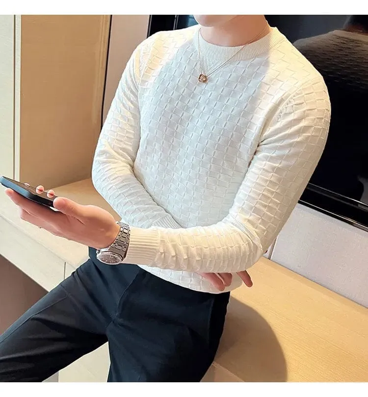 A Masterclass in Waffle Knit Men's O-Neck Sweaters