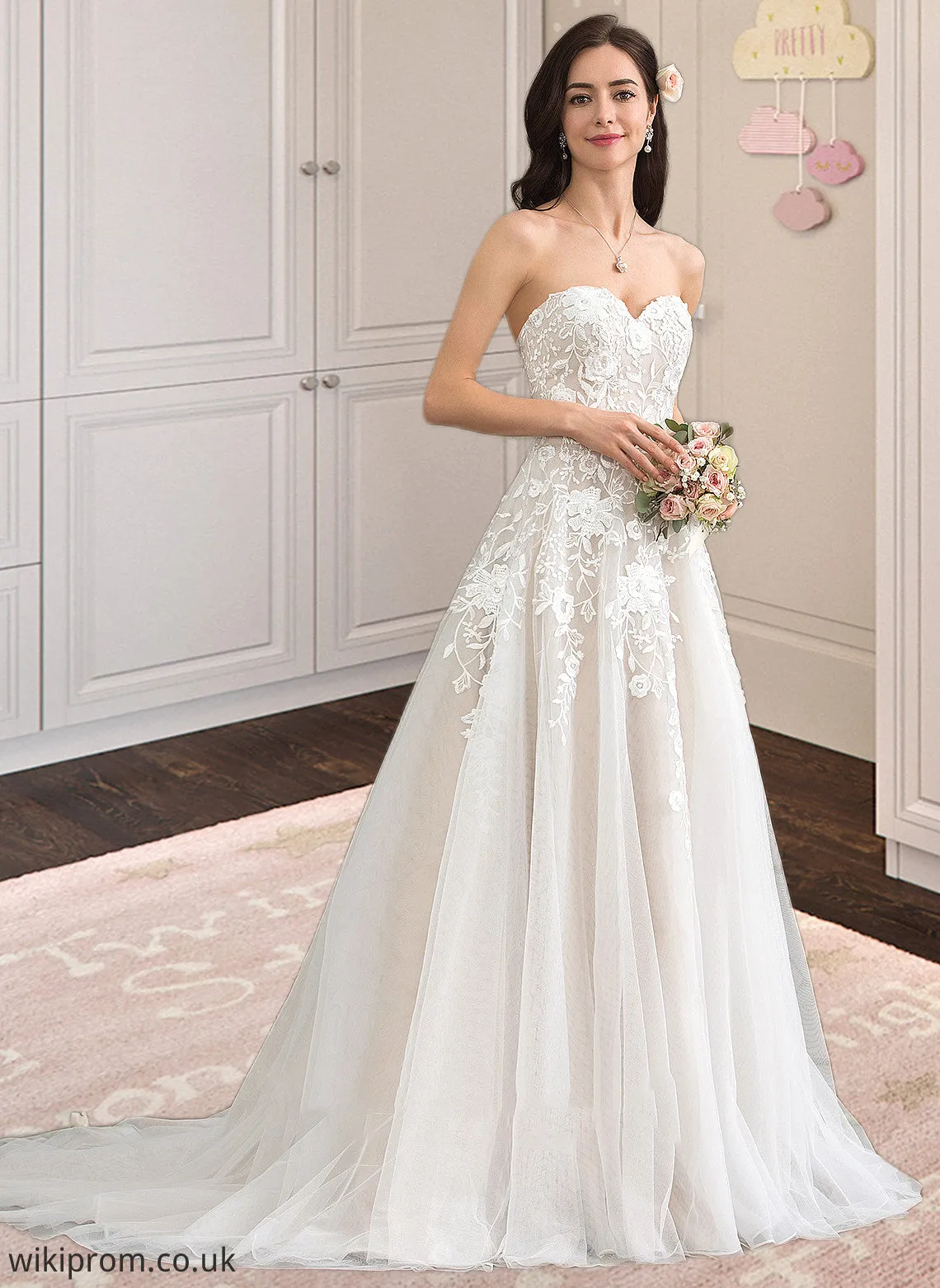 Adelaide Ball-Gown/Princess Sweetheart Court Train Tulle Wedding Dress SWKP0013732