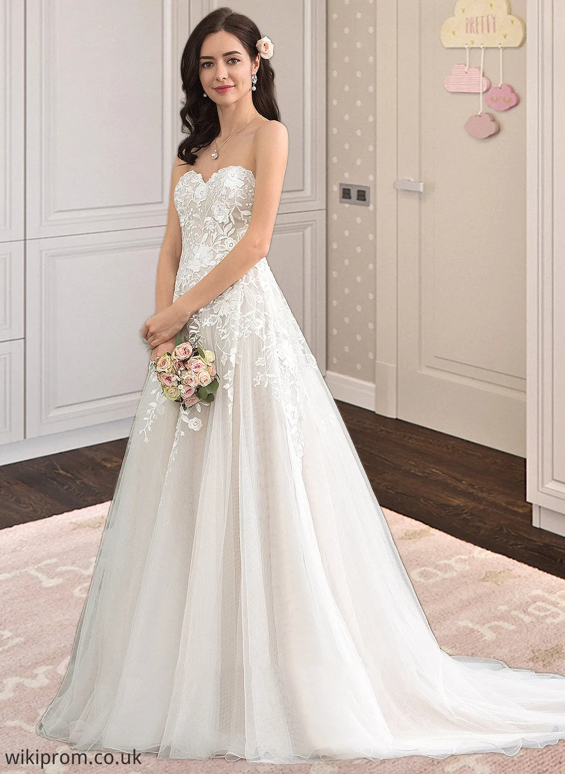 Adelaide Ball-Gown/Princess Sweetheart Court Train Tulle Wedding Dress SWKP0013732