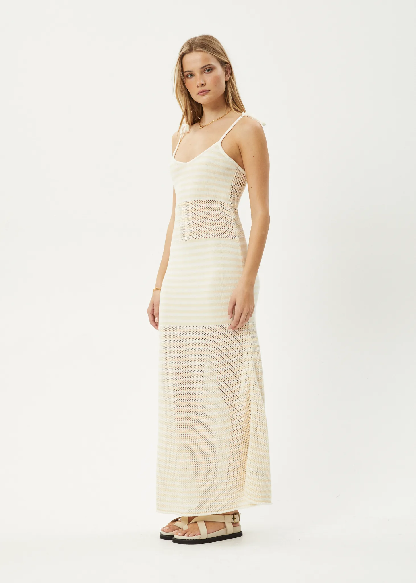 AFENDS Womens Claudia - Knit Maxi Dress - White / Sand