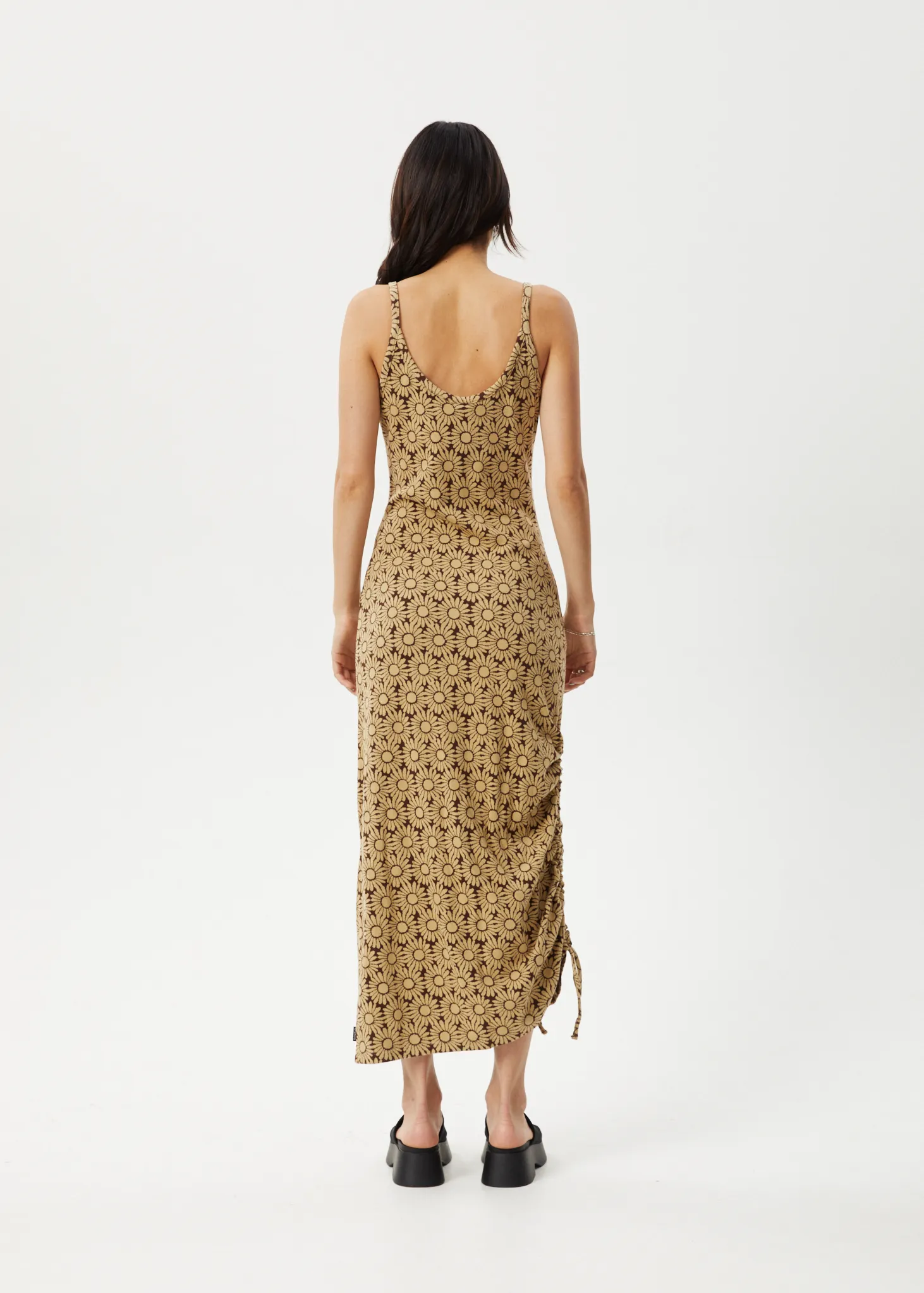 AFENDS Womens Daisy - Gathered Floral Maxi Dress - Toffee