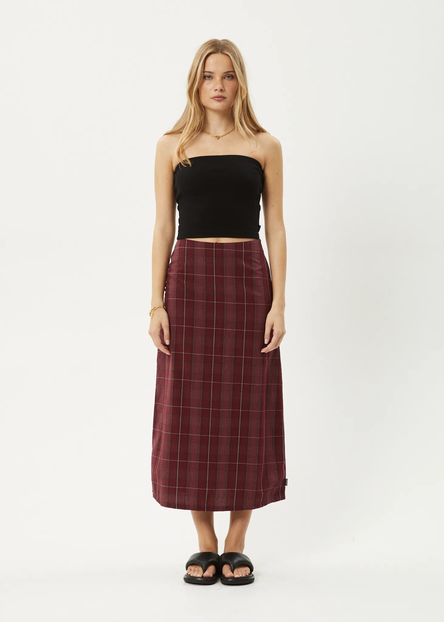 AFENDS Womens Eboni - Check Midi Skirt - Port