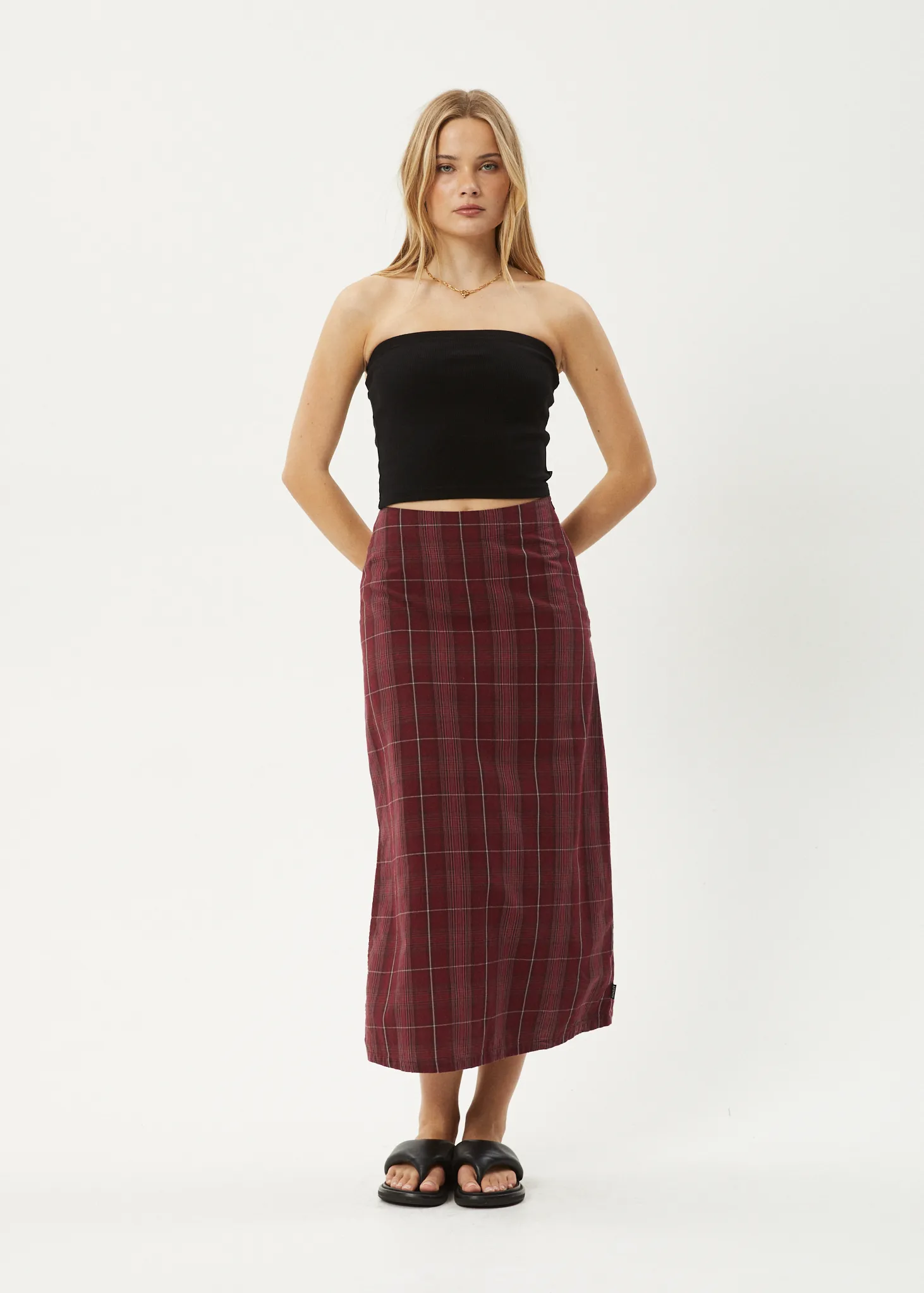 AFENDS Womens Eboni - Check Midi Skirt - Port