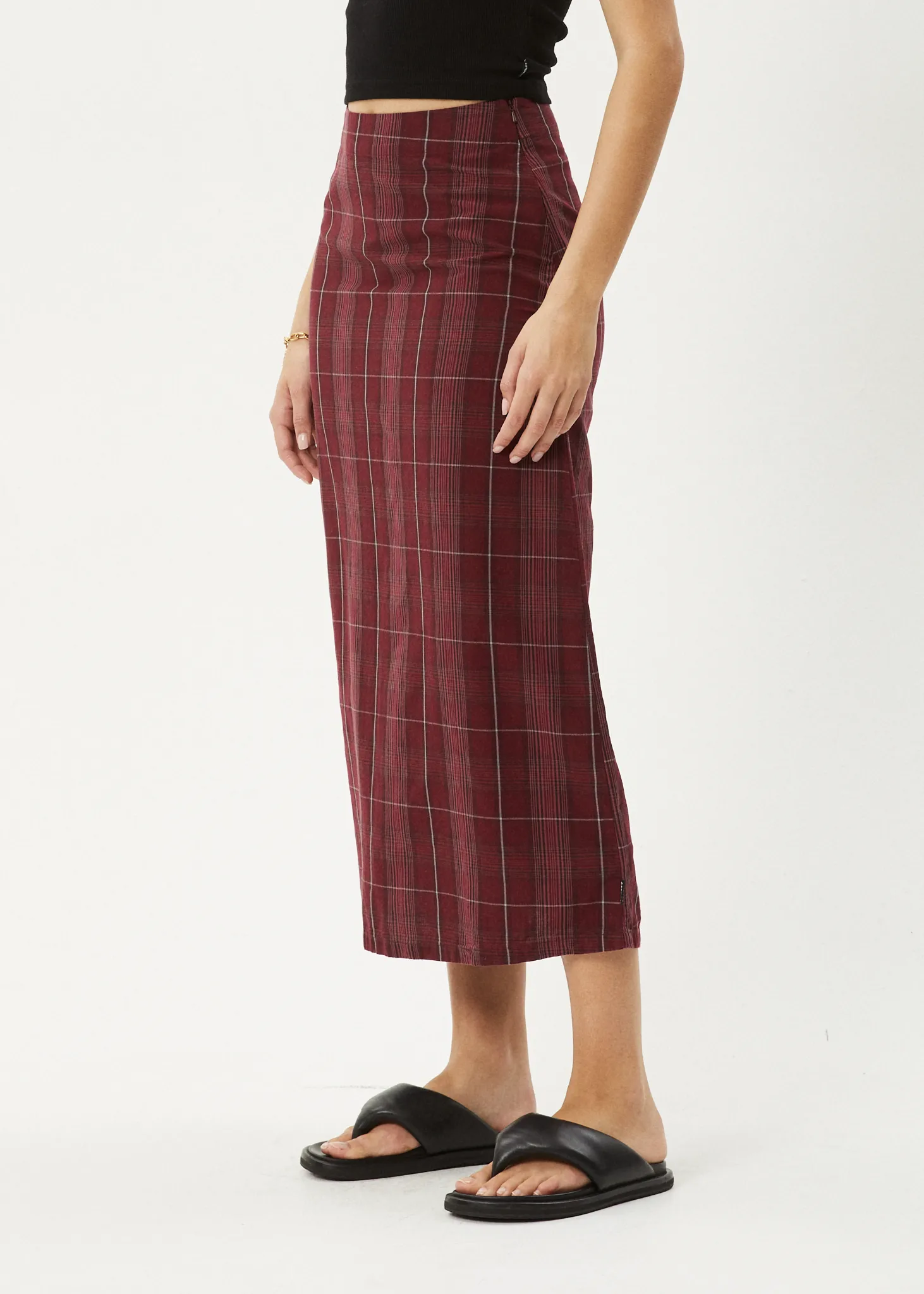 AFENDS Womens Eboni - Check Midi Skirt - Port