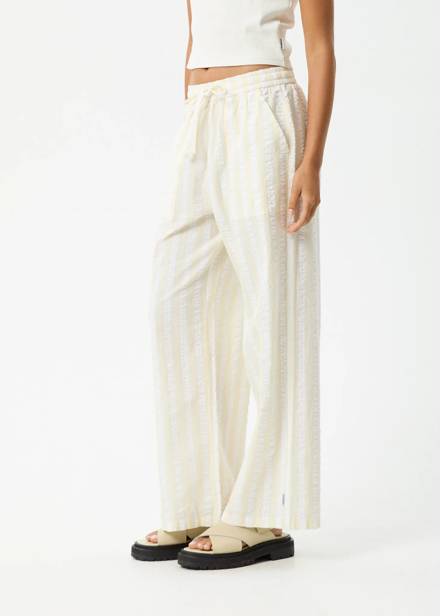 AFENDS Womens Splice - Wide Leg Pants - White / Lemongrass