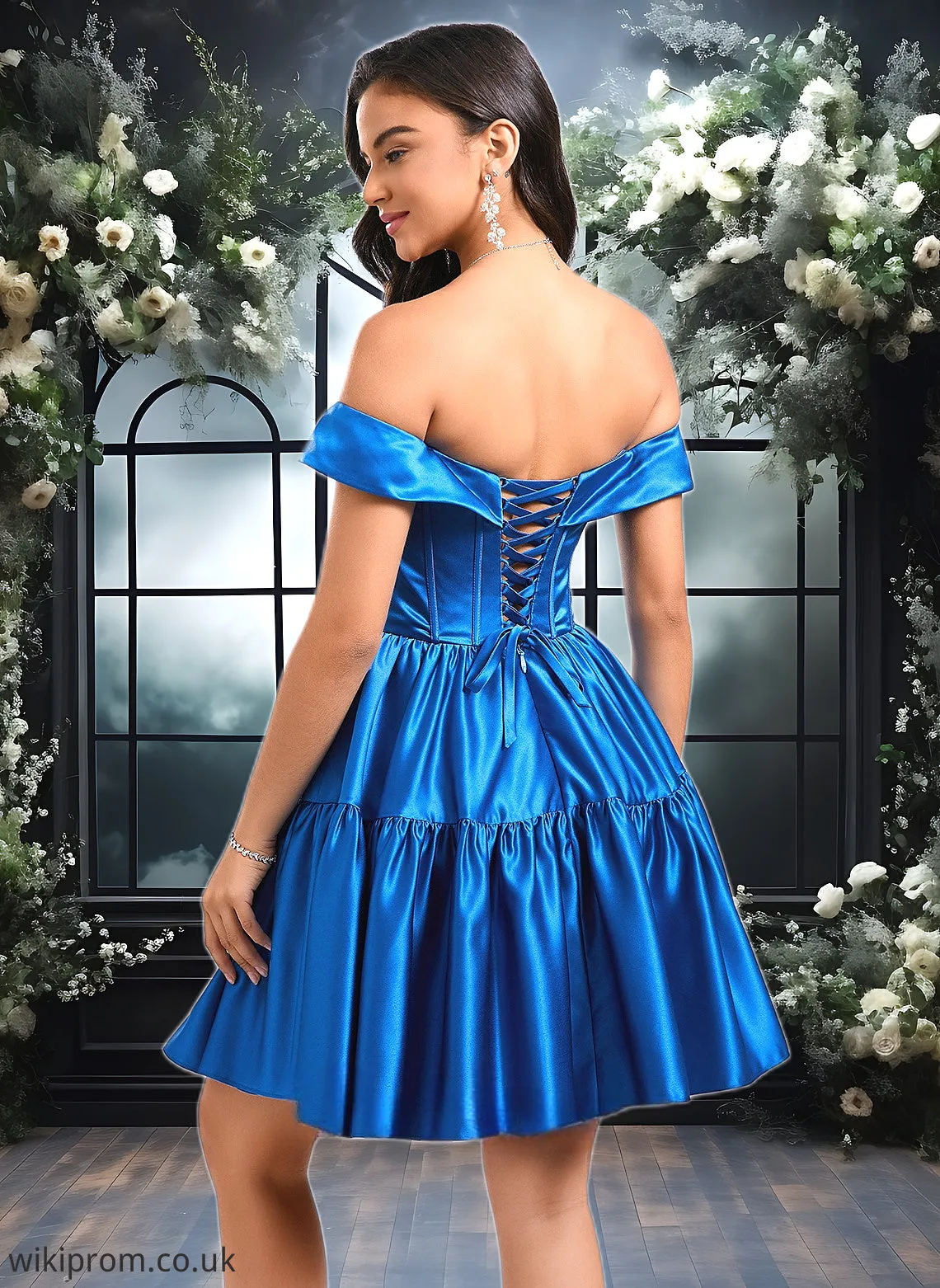 Aleah Ball-Gown/Princess Off the Shoulder Short Satin Homecoming Dress SWKP0025680