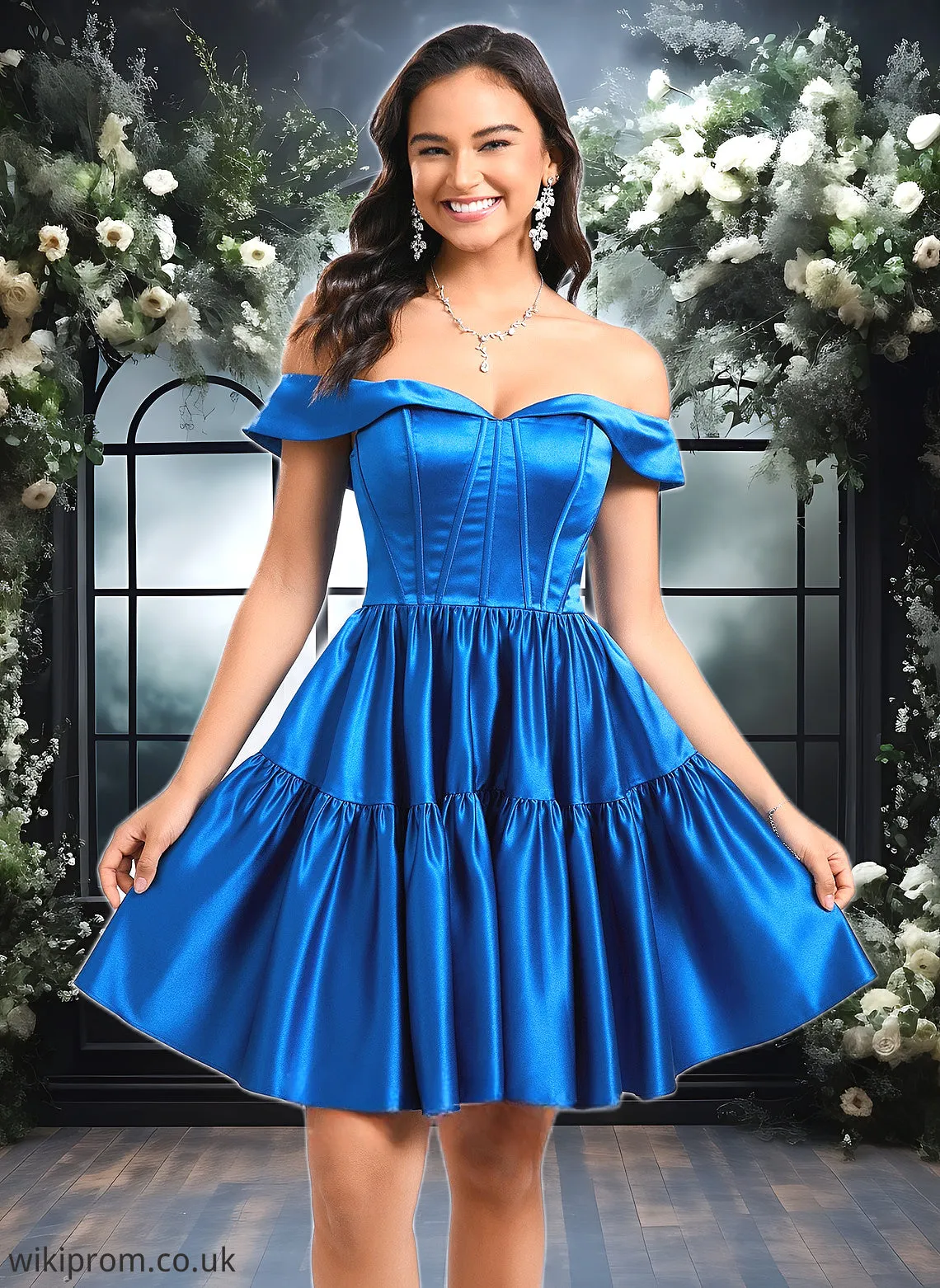 Aleah Ball-Gown/Princess Off the Shoulder Short Satin Homecoming Dress SWKP0025680