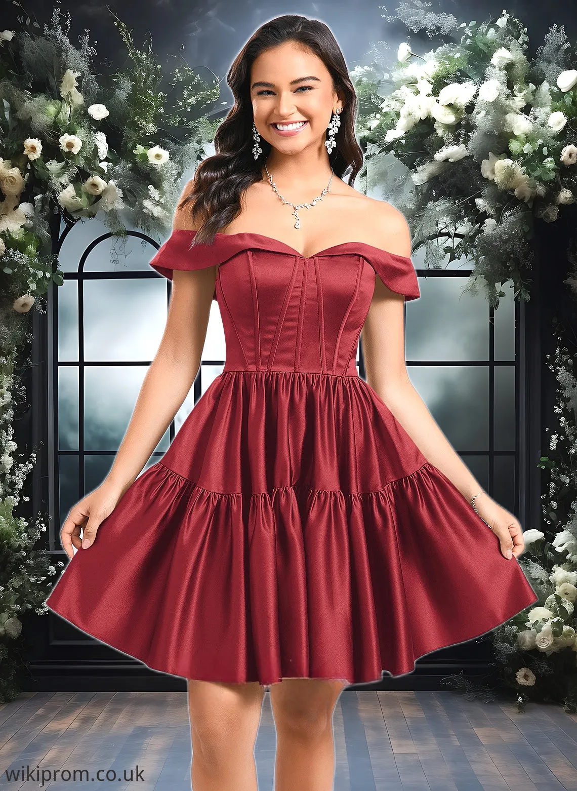 Aleah Ball-Gown/Princess Off the Shoulder Short Satin Homecoming Dress SWKP0025680