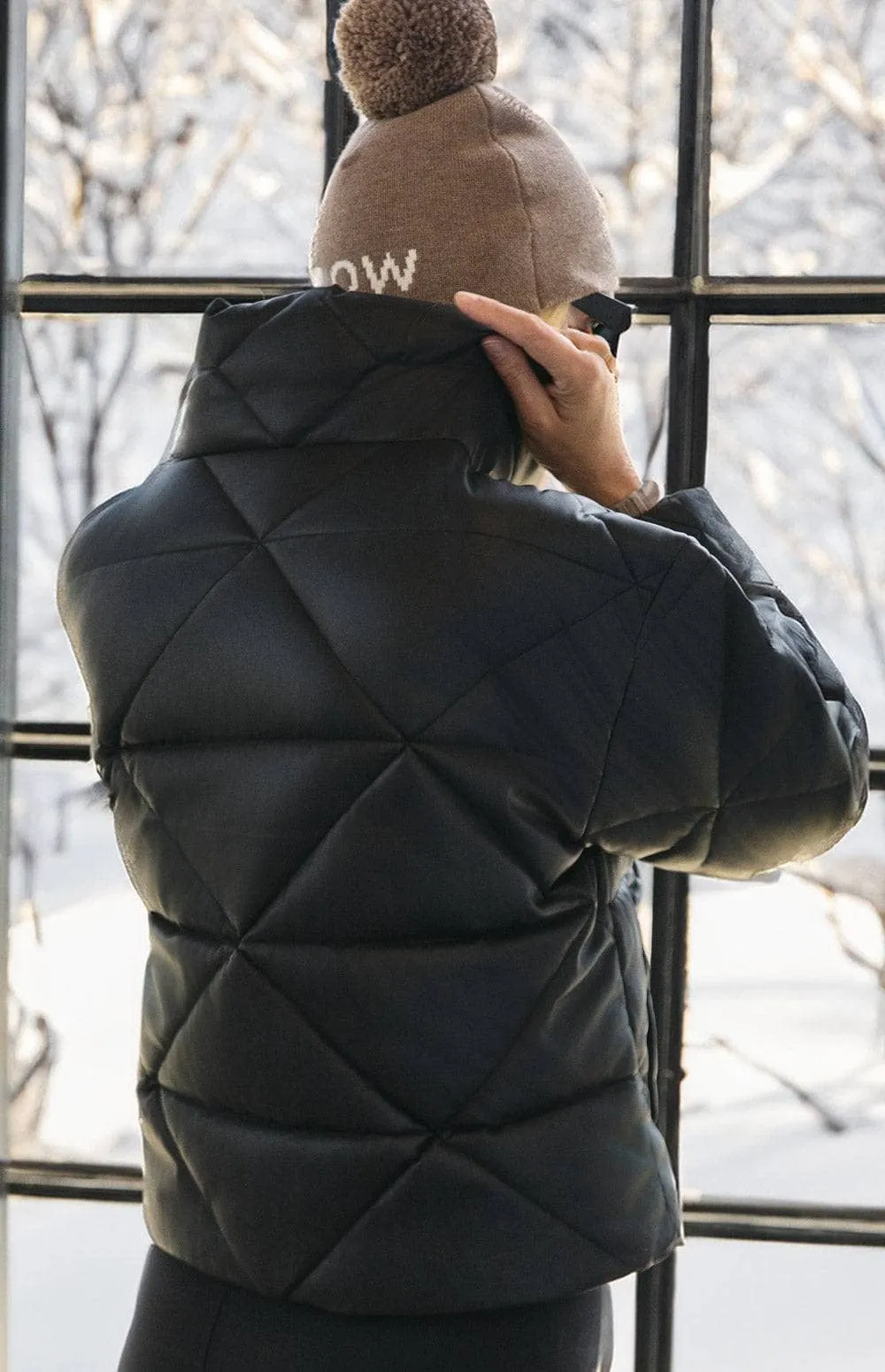 Alta Puffer Jacket | Black Faux Leather