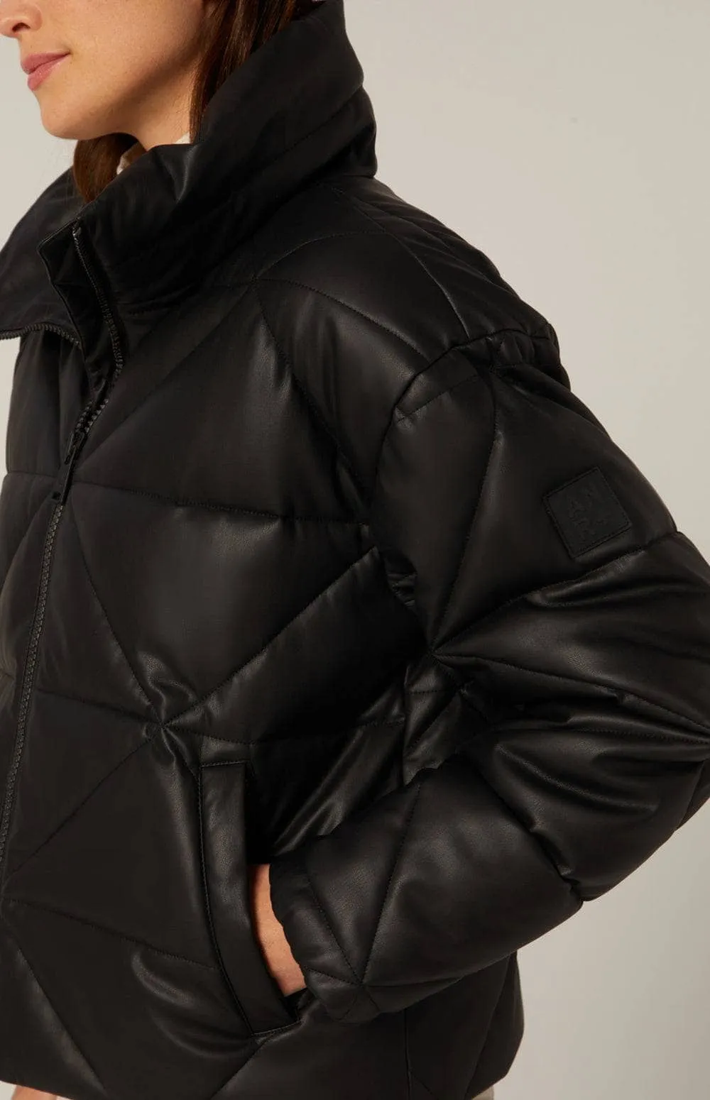 Alta Puffer Jacket | Black Faux Leather