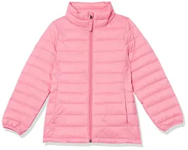 Amazon Essentials Girls' Lightweight Water-Resistant Packable Mock Puffer Jacket, Bright Pink, Medium