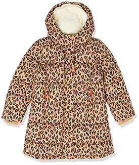 Amazon Essentials Girls' Long Heavyweight Hooded Puffer Jacket, Camel Cheetah Print, Medium