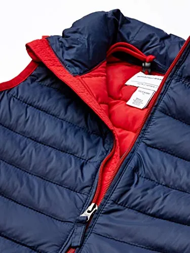 Amazon Essentials Kids Boys Light-Weight Water-Resistant Packable Puffer Vests, Navy/Red, Medium