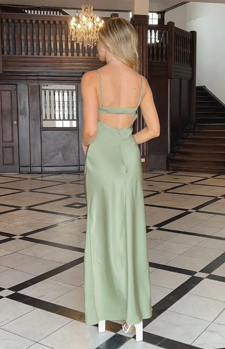 Amour Sage Satin Maxi Dress