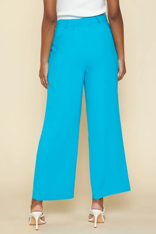 Azure Blue Pintuck Wide Leg Trouser