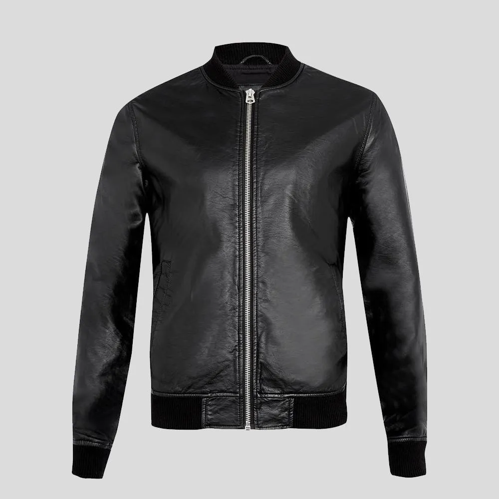 Bailei Black Bomber Leather Jacket for Men