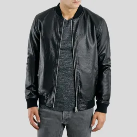 Bailei Black Bomber Leather Jacket for Men