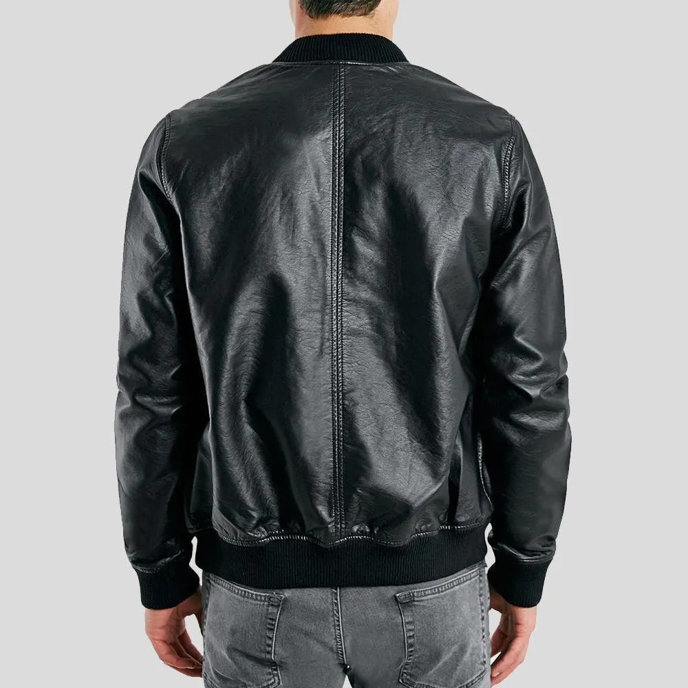 Bailei Black Bomber Leather Jacket for Men