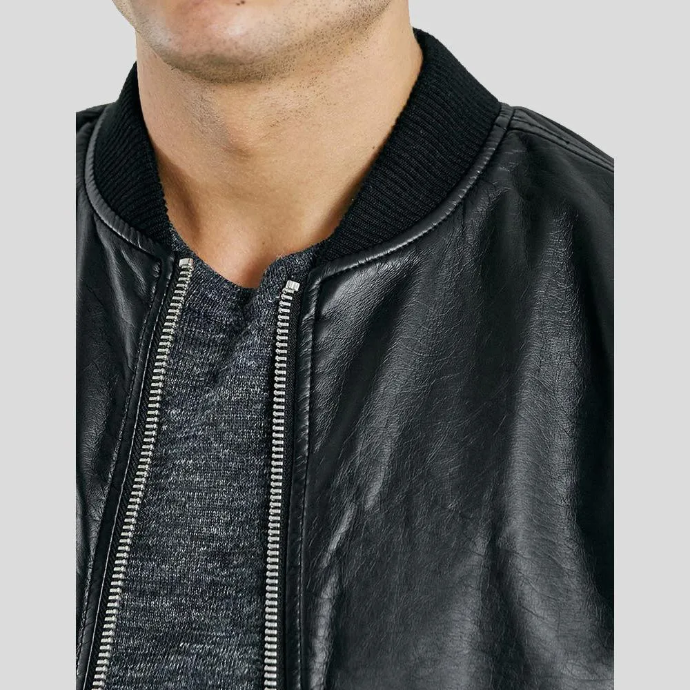 Bailei Black Bomber Leather Jacket for Men