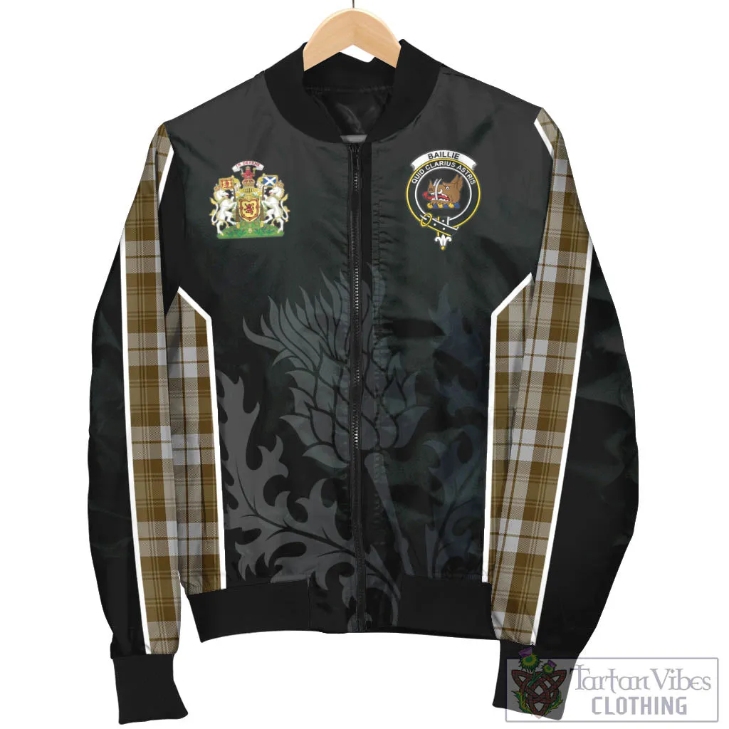 Baillie Dress Tartan Bomber Jacket with Family Crest and Scottish Thistle Vibes Sport Style