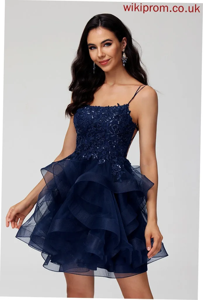 Ball-Gown/Princess Neck Tulle Dress Homecoming Scoop Regina Sequins Homecoming Dresses Lace With Short/Mini