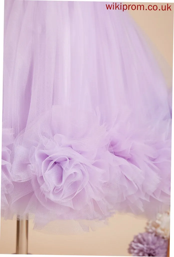 Ball-Gown/Princess Scoop With Satin/Tulle Flower Knee-length Flower Girl Dresses Flower(s)/Sequins Girl Sleeveless Averie Dress Neck -