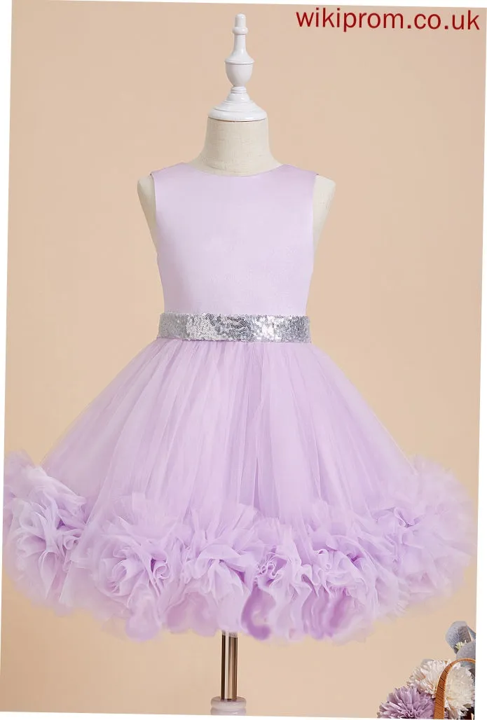 Ball-Gown/Princess Scoop With Satin/Tulle Flower Knee-length Flower Girl Dresses Flower(s)/Sequins Girl Sleeveless Averie Dress Neck -