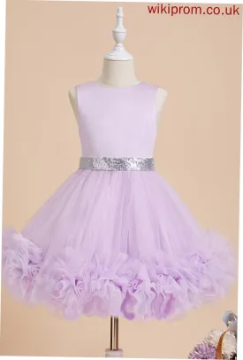 Ball-Gown/Princess Scoop With Satin/Tulle Flower Knee-length Flower Girl Dresses Flower(s)/Sequins Girl Sleeveless Averie Dress Neck -