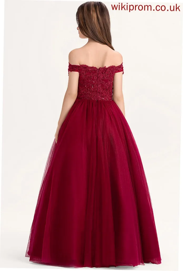 Beading Off-the-Shoulder Tulle Nadine With Ball-Gown/Princess Floor-Length Lace Junior Bridesmaid Dresses Sequins