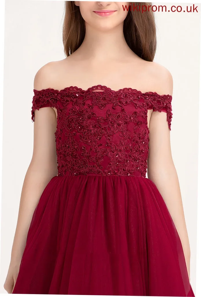 Beading Off-the-Shoulder Tulle Nadine With Ball-Gown/Princess Floor-Length Lace Junior Bridesmaid Dresses Sequins