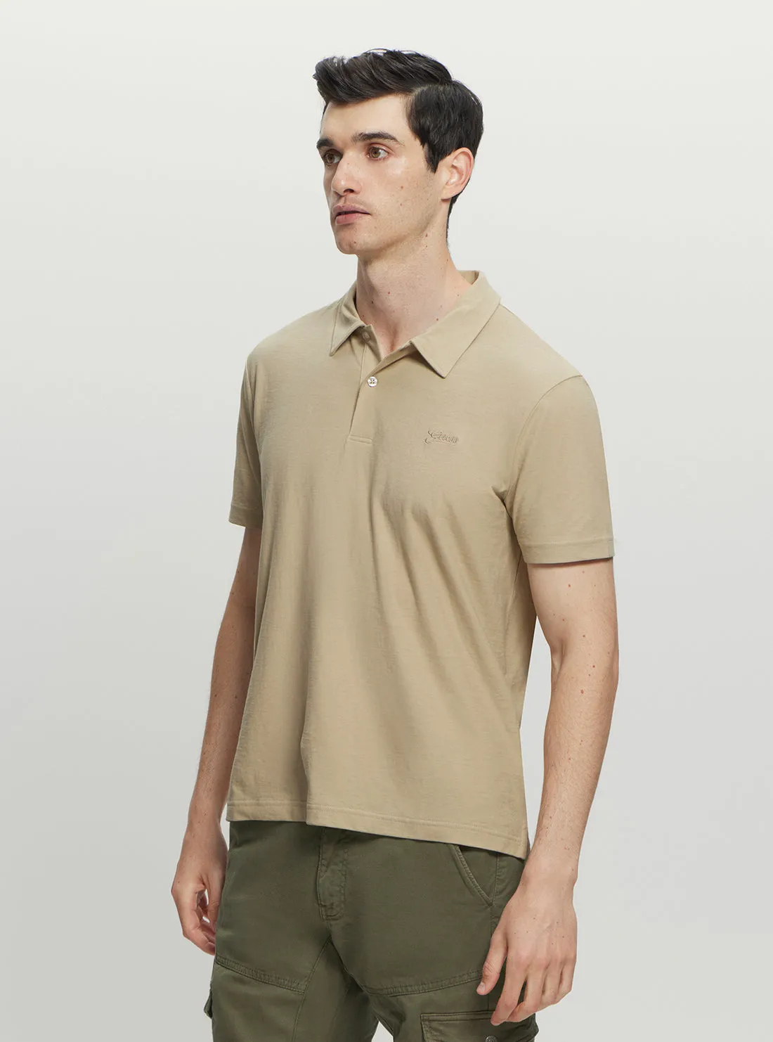 Beige Script Logo Polo T-Shirt