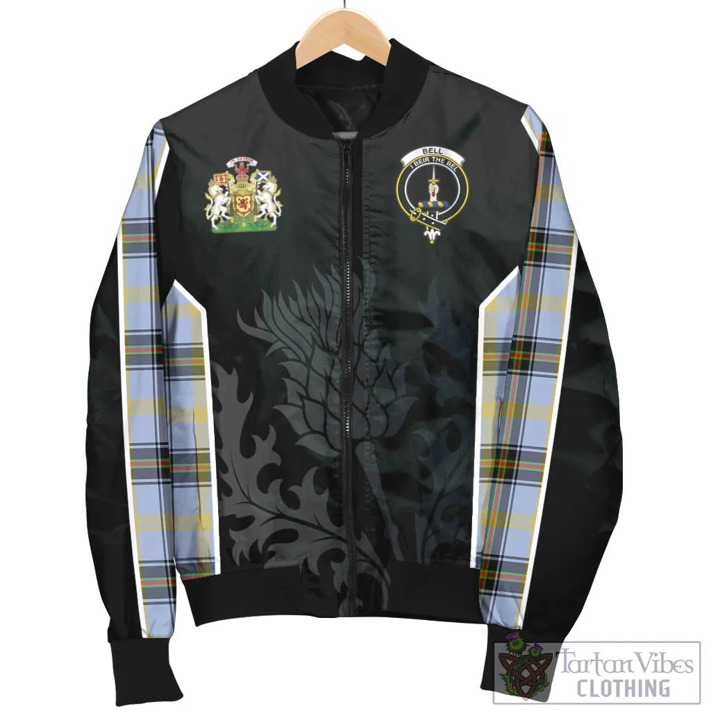 Bell Tartan Bomber Jacket with Family Crest and Scottish Thistle Vibes Sport Style