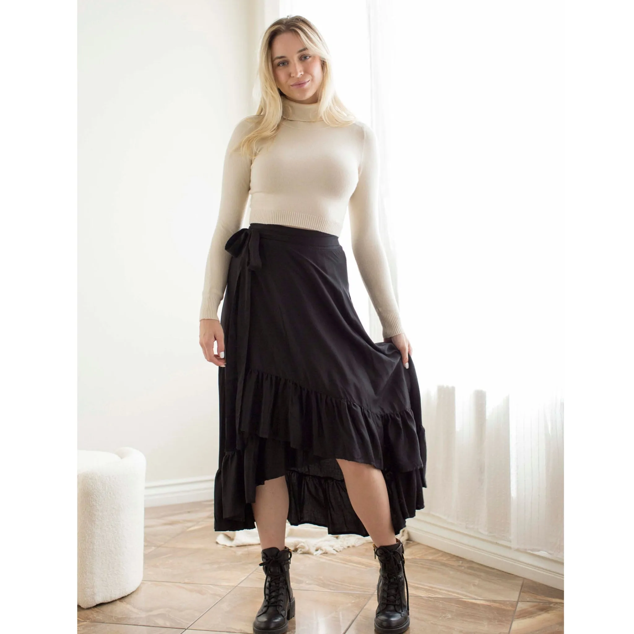 Black Faux Wrap Hi Low Skirt Adina LV