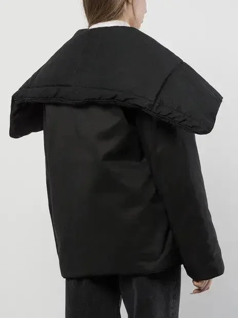 Black Padded Jacket with Oversized Collar