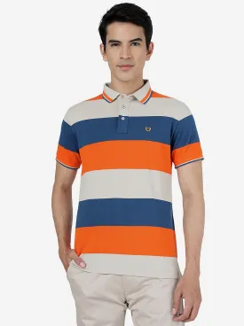 Blue & Orange Striped Slim Fit Polo T-Shirt | JadeBlue