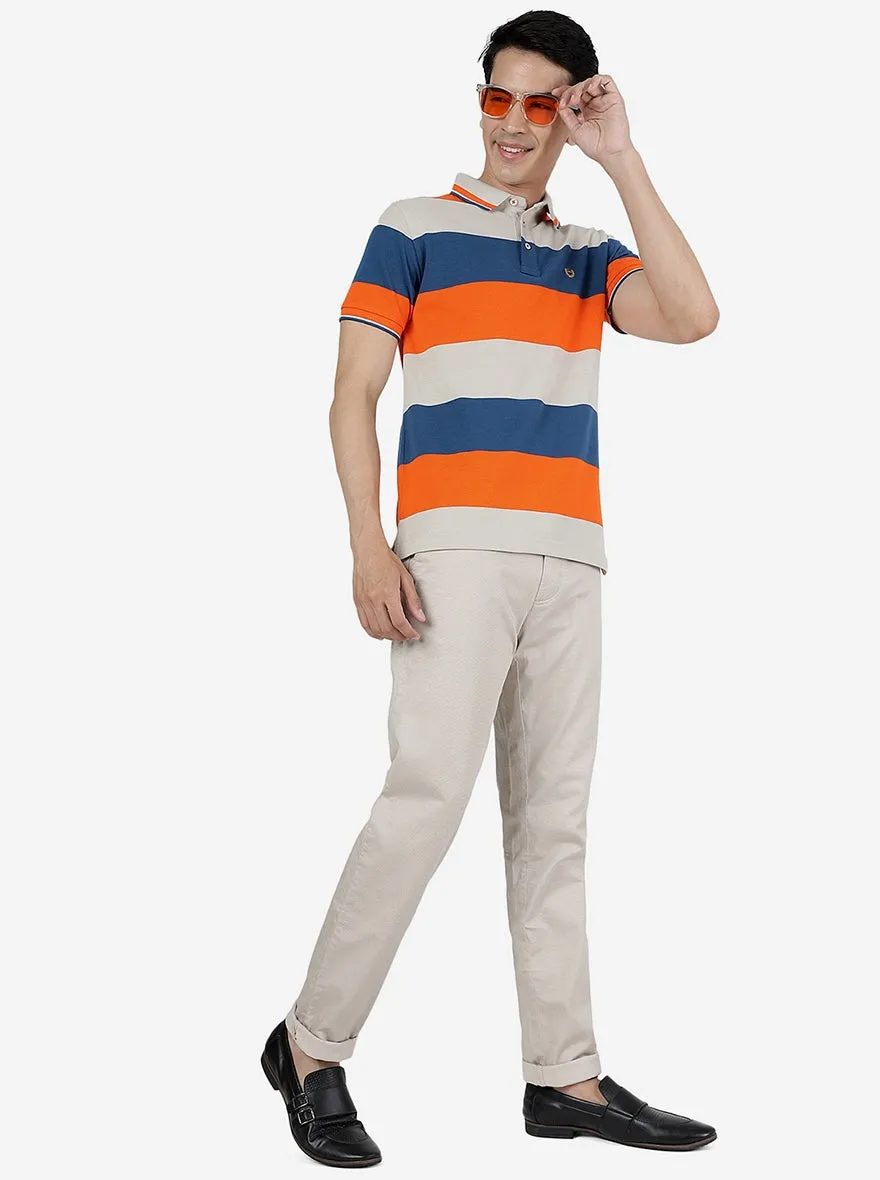 Blue & Orange Striped Slim Fit Polo T-Shirt | JadeBlue