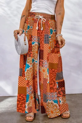 Blue Zone Planet |  Bohemian Patchwork Drawstring Wide Leg Pants