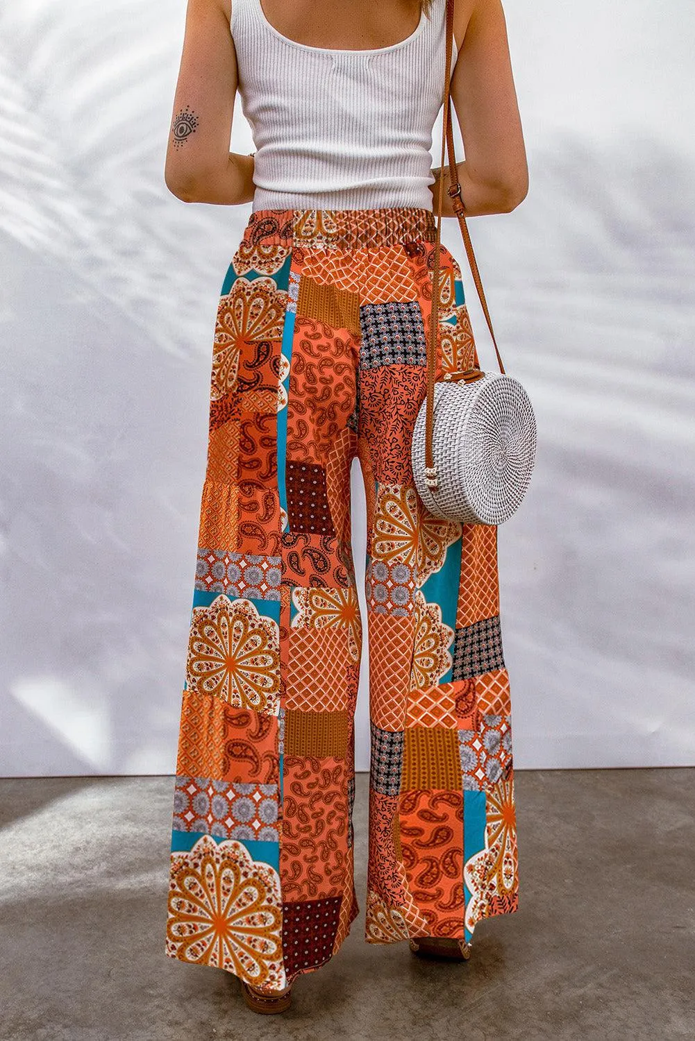 Blue Zone Planet |  Bohemian Patchwork Drawstring Wide Leg Pants