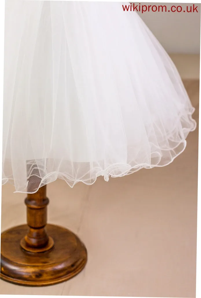 Bow(s) Satin/Tulle/Lace Flower Neck Girl Knee-length Scoop With Flower Girl Dresses - Kira Dress Ball-Gown/Princess Sleeveless