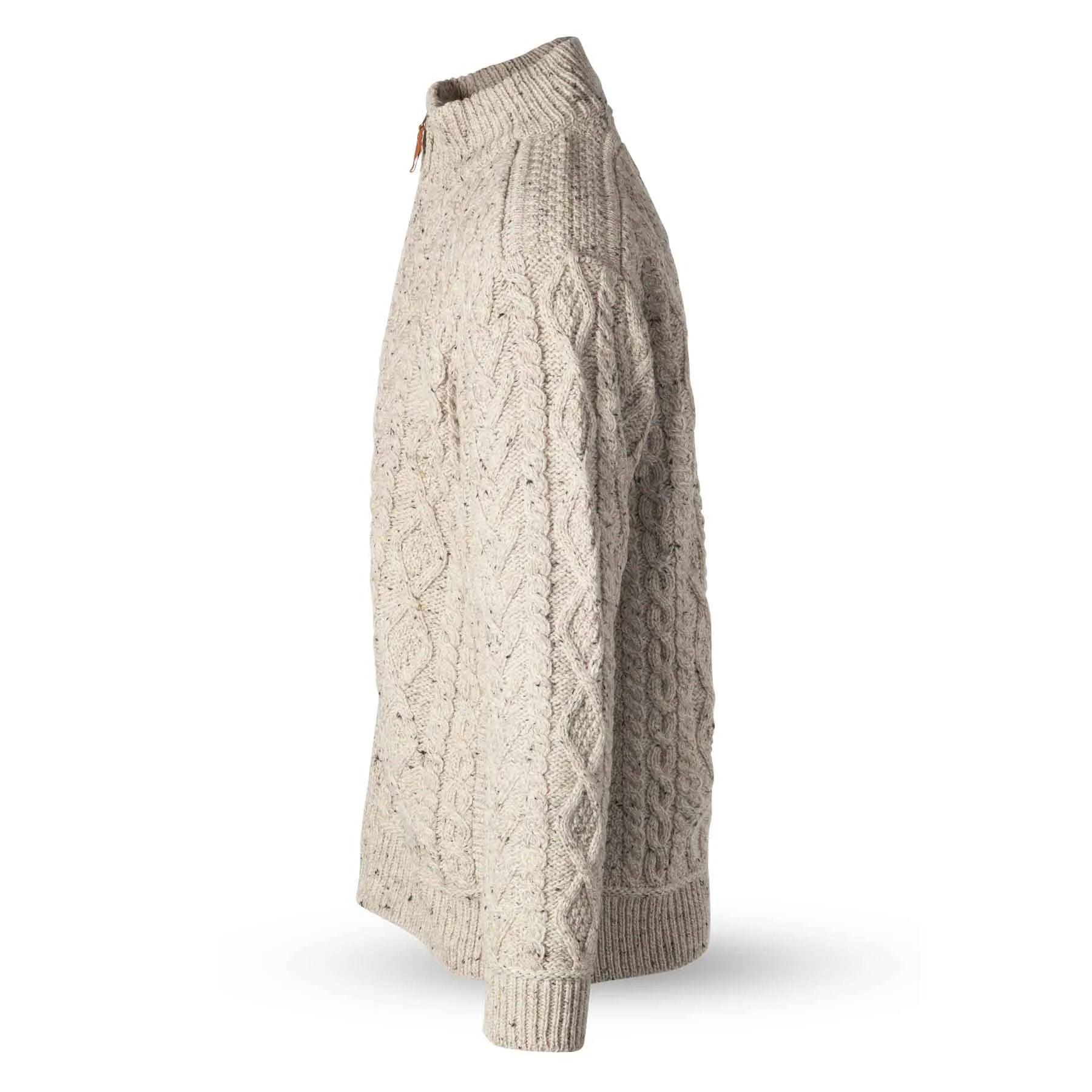 Boyne Men's Zip Up Aran Knit Cardigan - Oatmeal