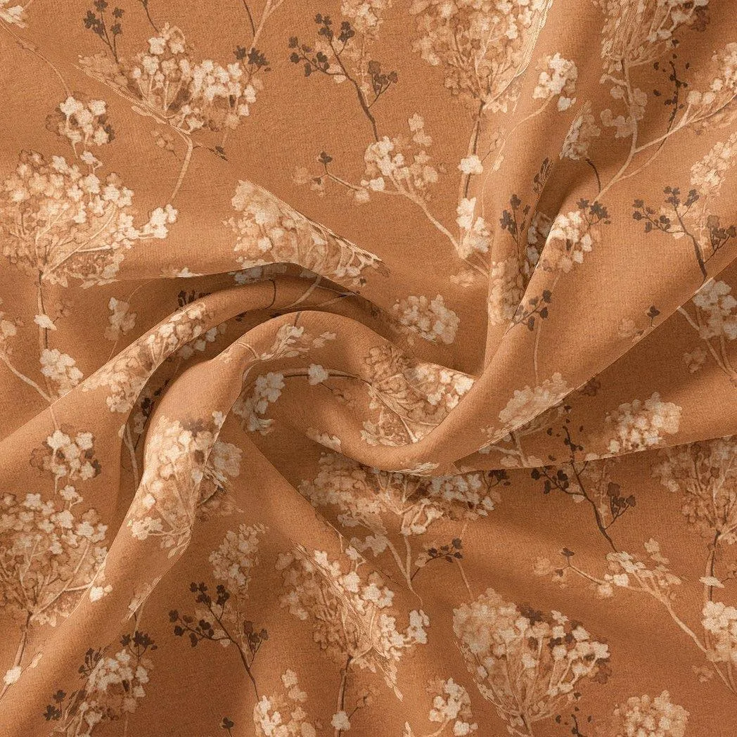 Brown Brush Painted Flower Digital Printed Fabric