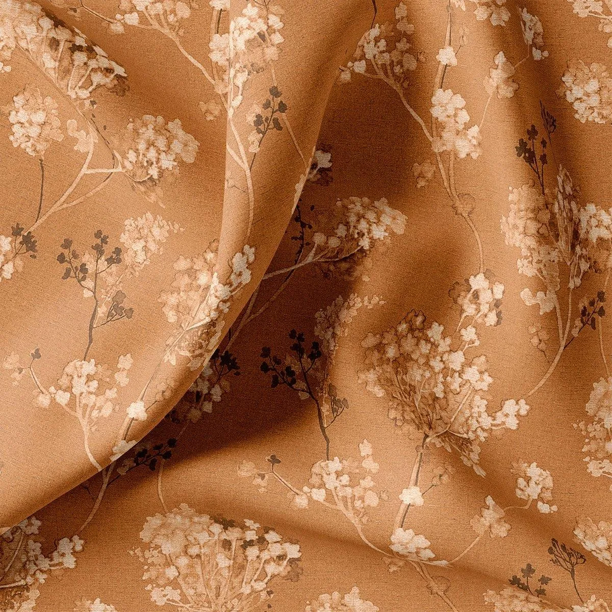 Brown Brush Painted Flower Digital Printed Fabric