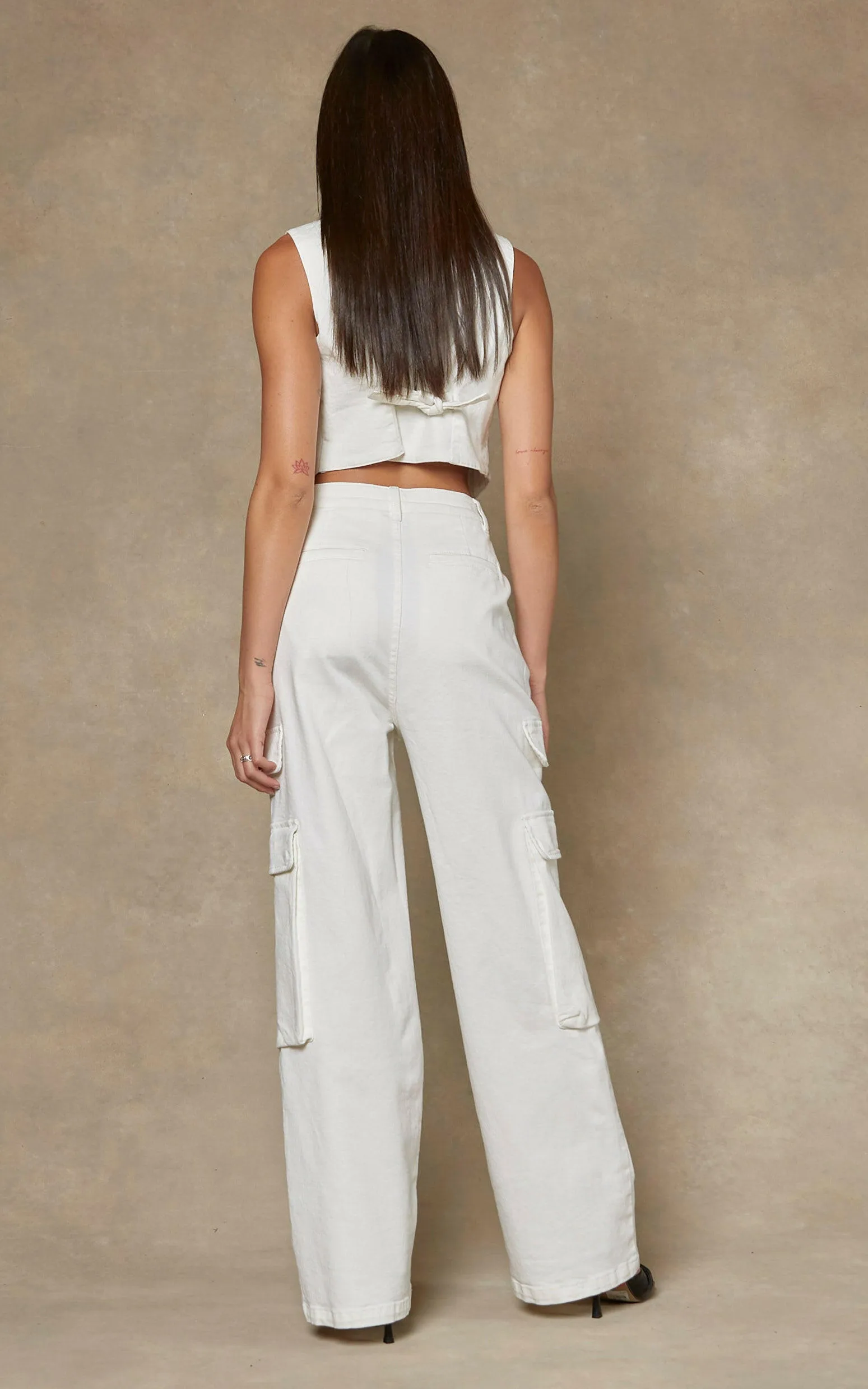 Cargo Ivory Wide Leg Pants