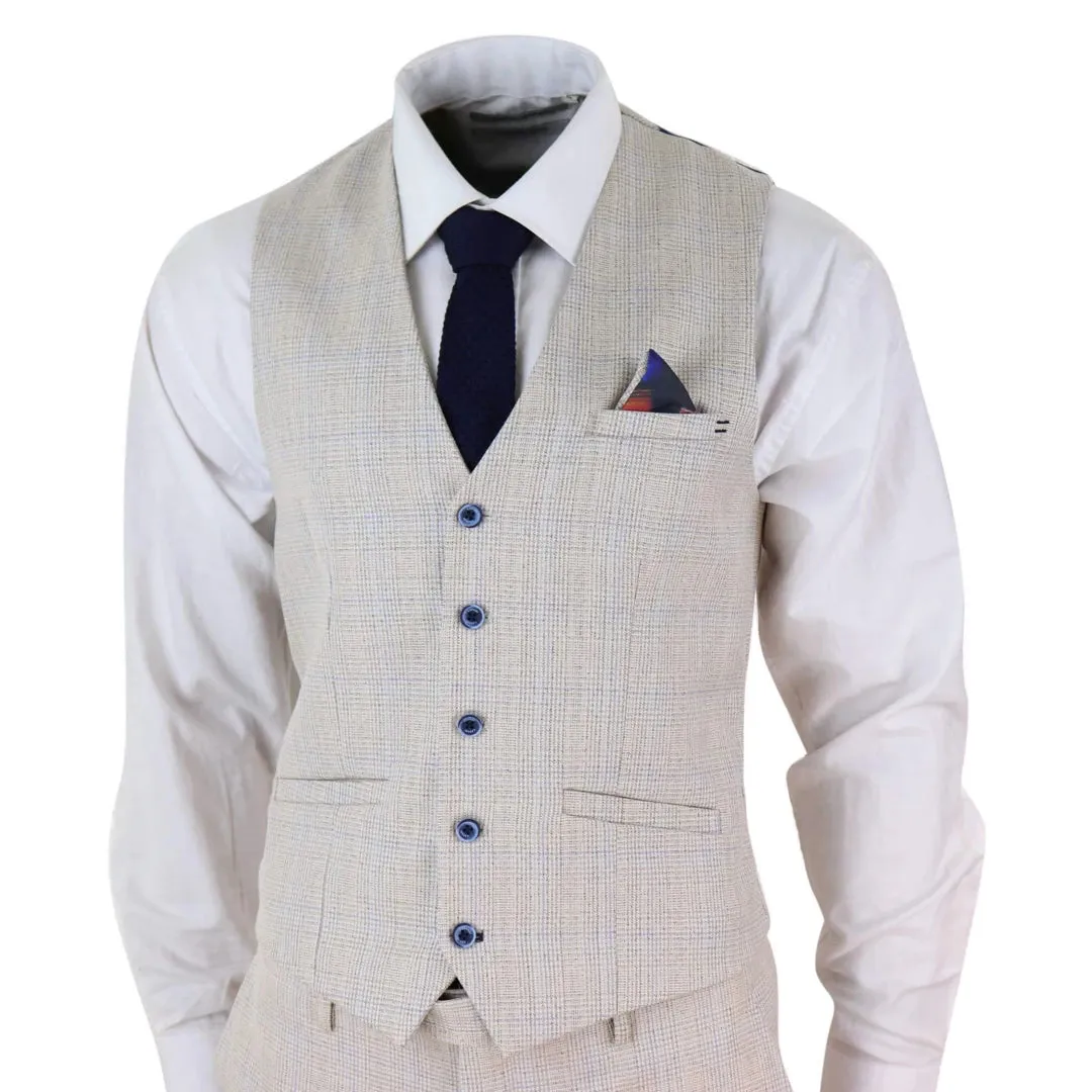 Caridi - Men's 3 Piece Suit Tweed Cream Black Wedding Classic