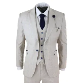 Caridi - Men's 3 Piece Suit Tweed Cream Black Wedding Classic