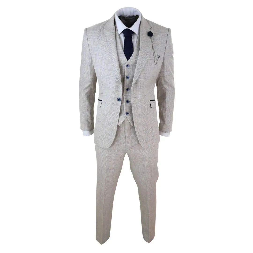 Caridi - Men's 3 Piece Suit Tweed Cream Black Wedding Classic