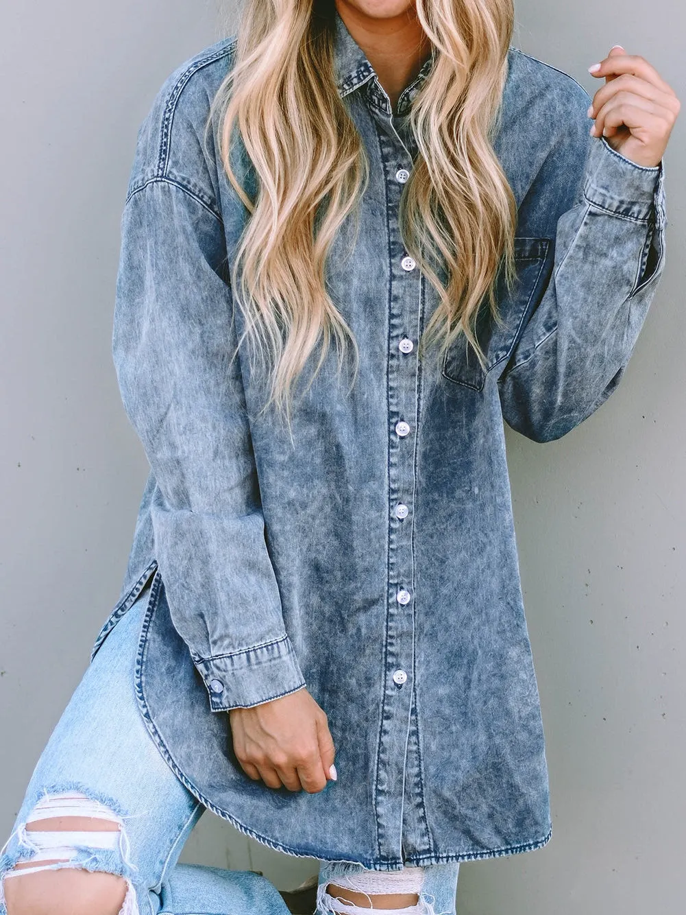 Casual Elastic Belt Cuffed Sleeve Denim Hooded Jackets